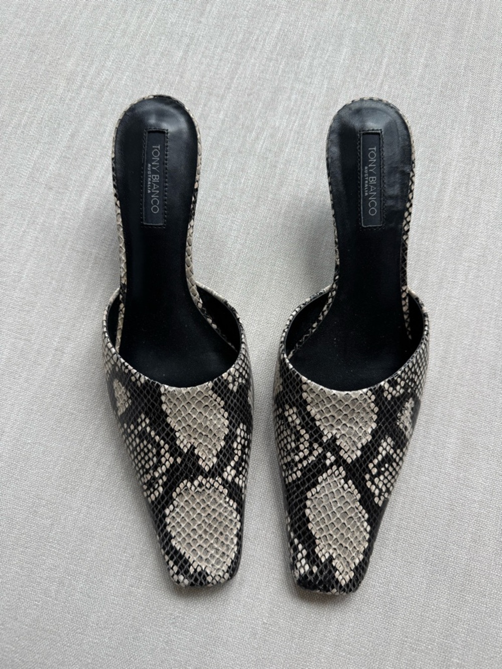 Tony Bianco Snake-Print Slip-On Mules